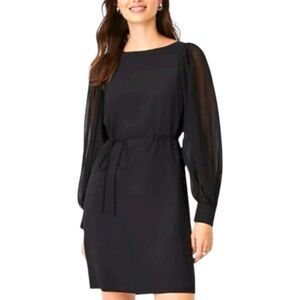 Ann Taylor Black Shift Dress Sz 4 Sheer Chiffon Balloon Sleeves NWT